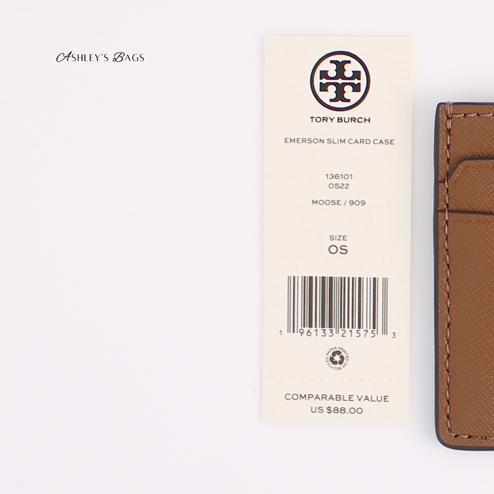 Tory Burch Emerson Slim Card Holder Case Wallet In Moose Brown - Picture 3 of 3